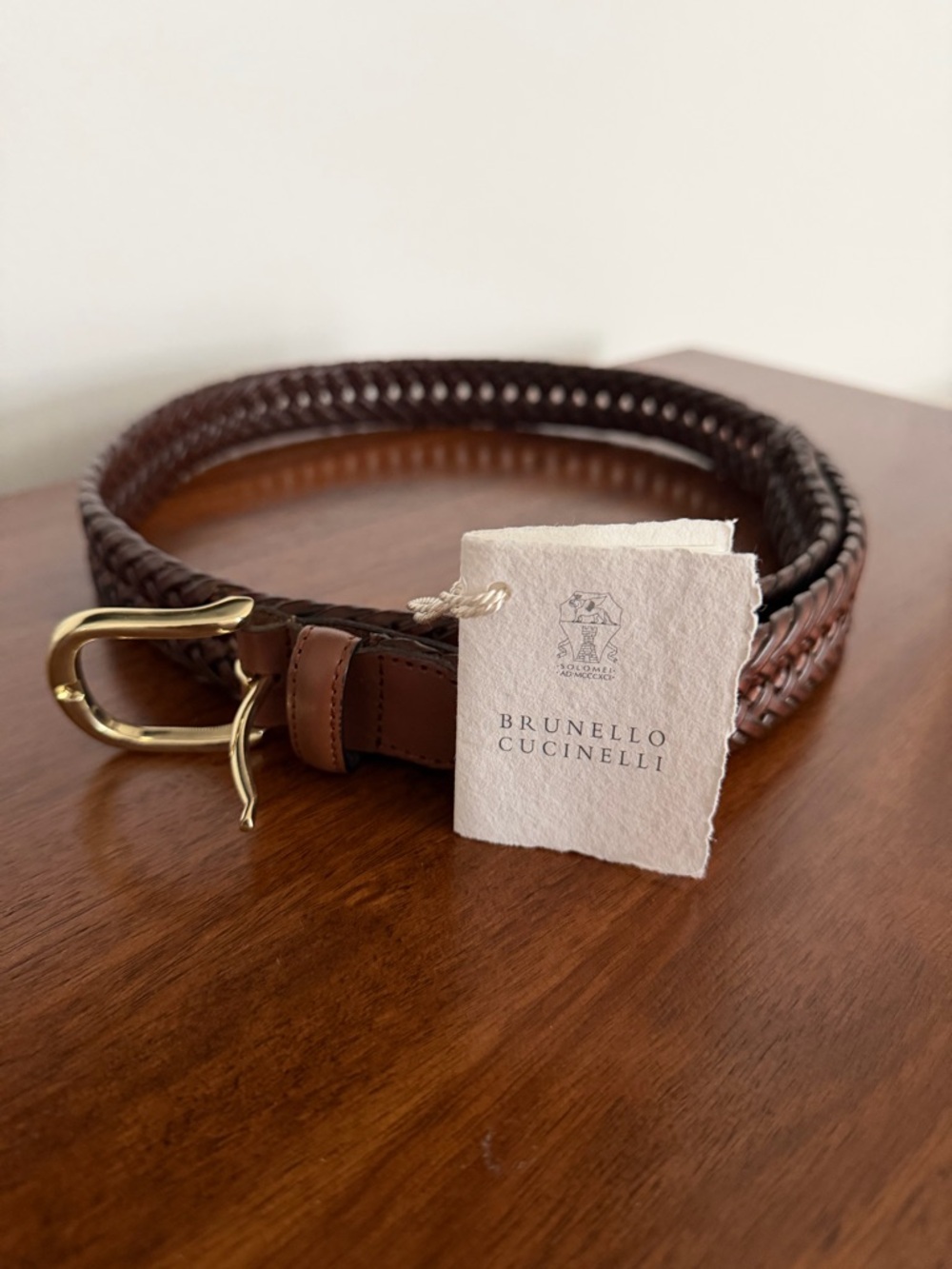 Brunello Cucinelli Braided Belt - Dark Brown with Gold Buckle